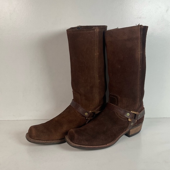 1970s Sears Chocolate Suede Harness Boots Men’s 10 B (Narrow) USA Made